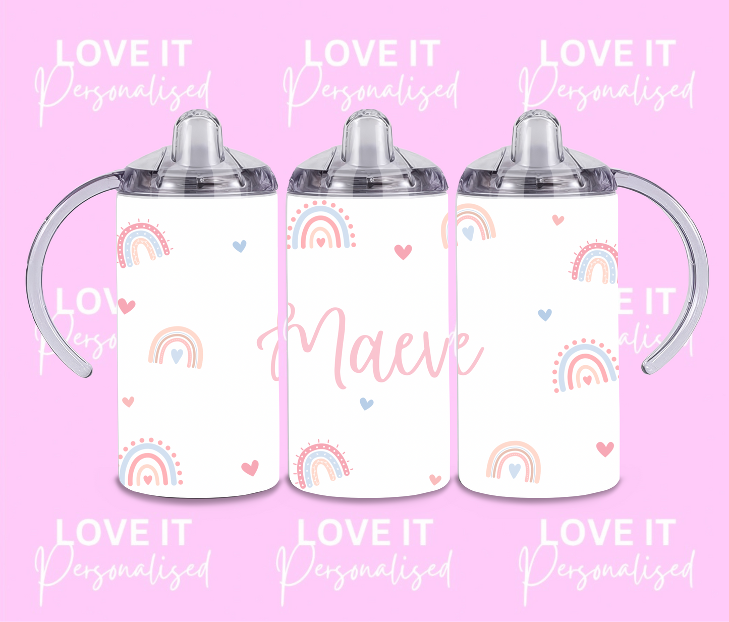 Personalised Boho Rainbow Children's Sippy Cup (two lids)