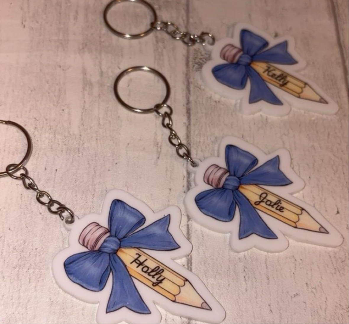 Personalised Bow Pencil Teacher Acrylic Keyring - Teacher Gift 7 Colours