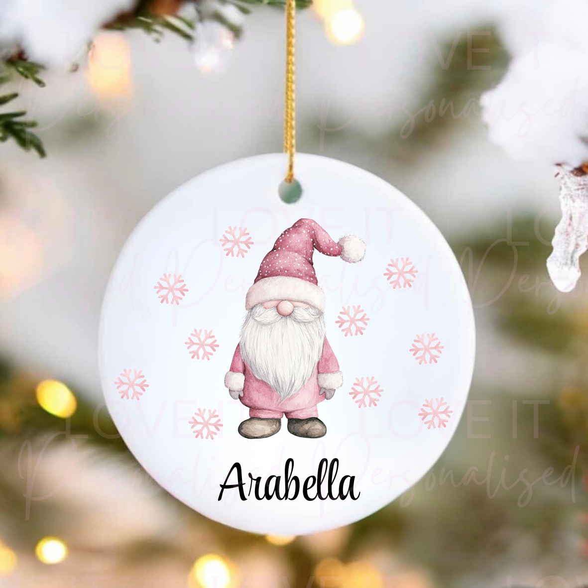 Personalised Christmas Ceramic Ornament - Pink/Blue Gonk Design