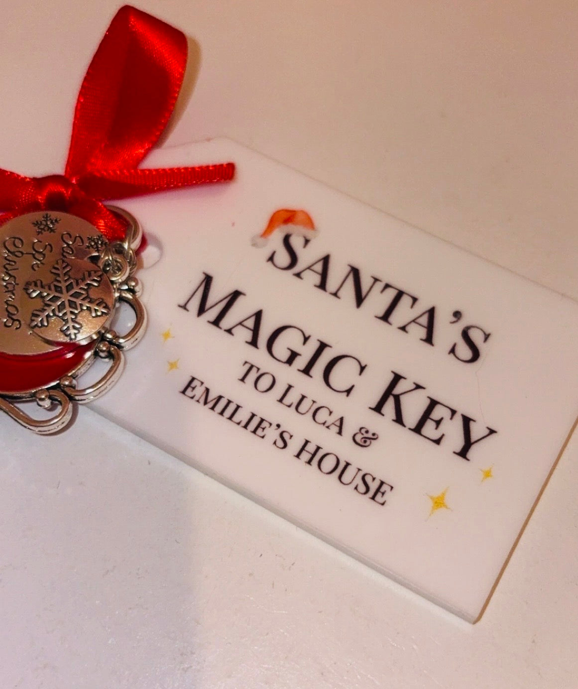 Personalised Metal Santas Lost Key With Acrylic Tag