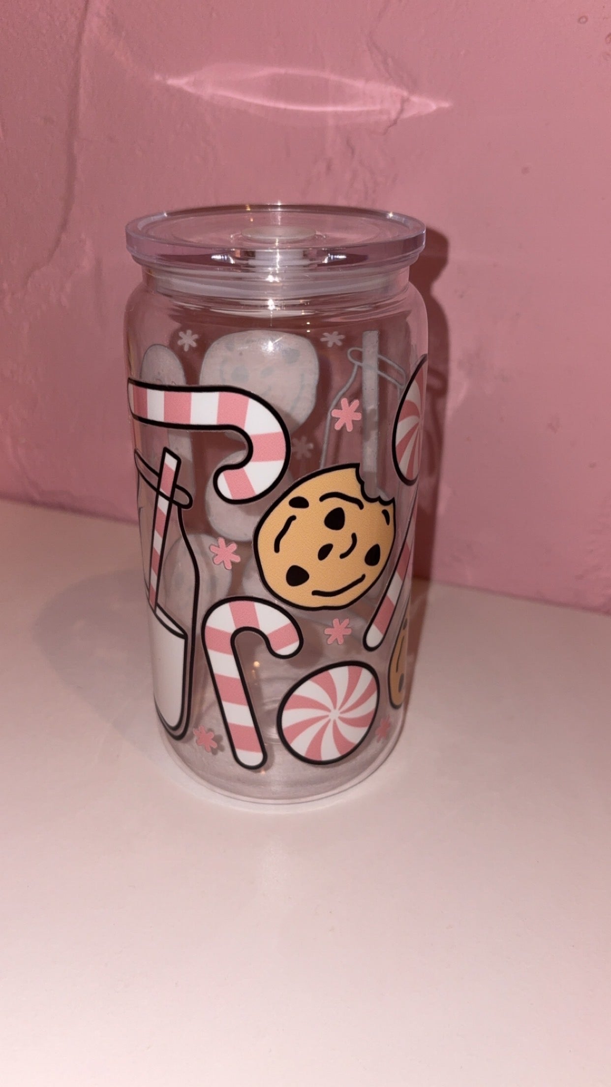 Christmas Designs 16oz Plastic/Glass Libbey Glass Can