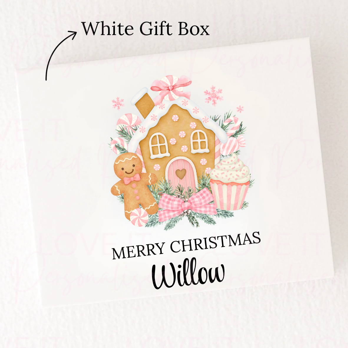 Personalised Christmas Eve Box - Pink/Blue Gingerbread House Design