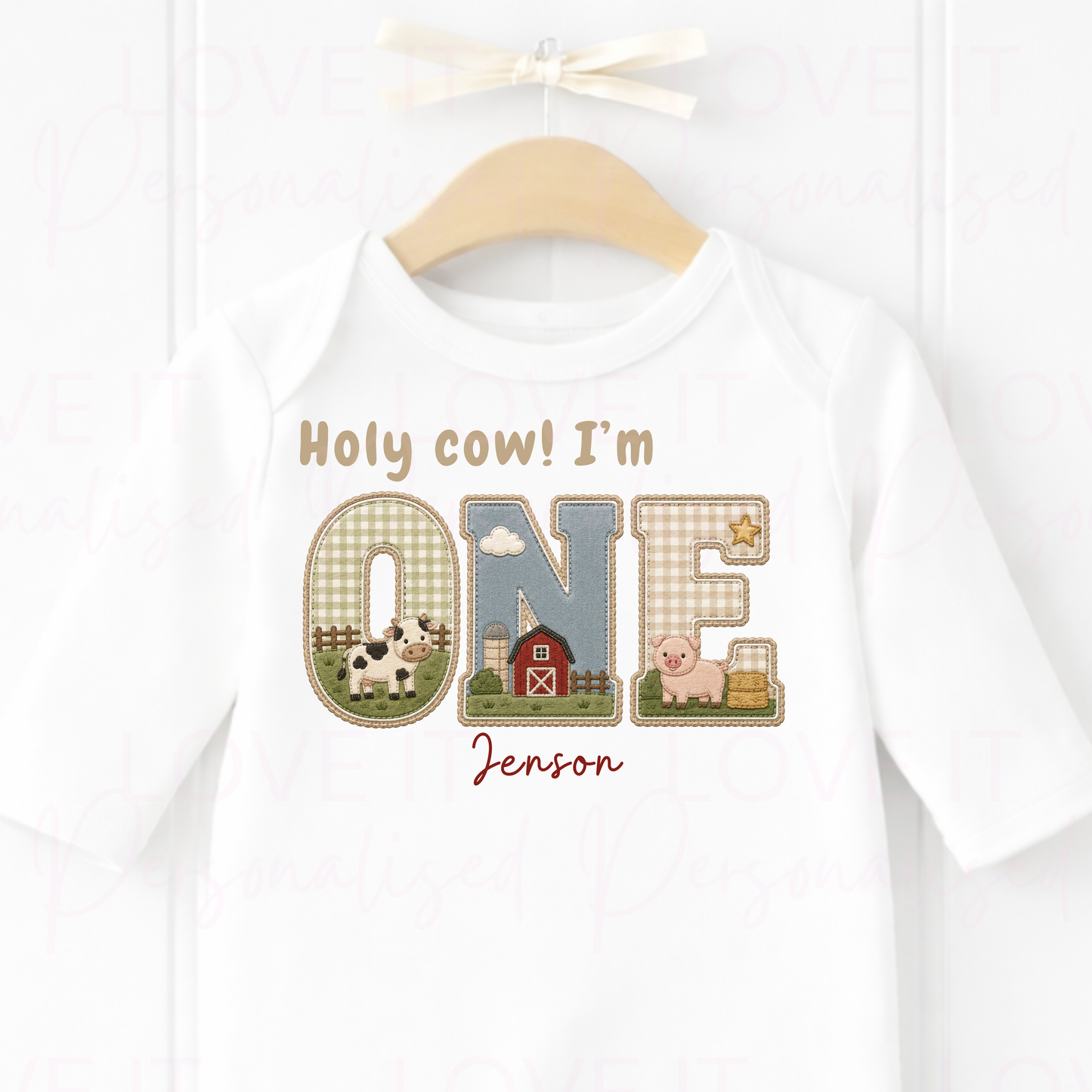 Personalised Holy Cow! I'm One Birthday Outfit - Bodysuit/Sleepsuit/T-Shirt
