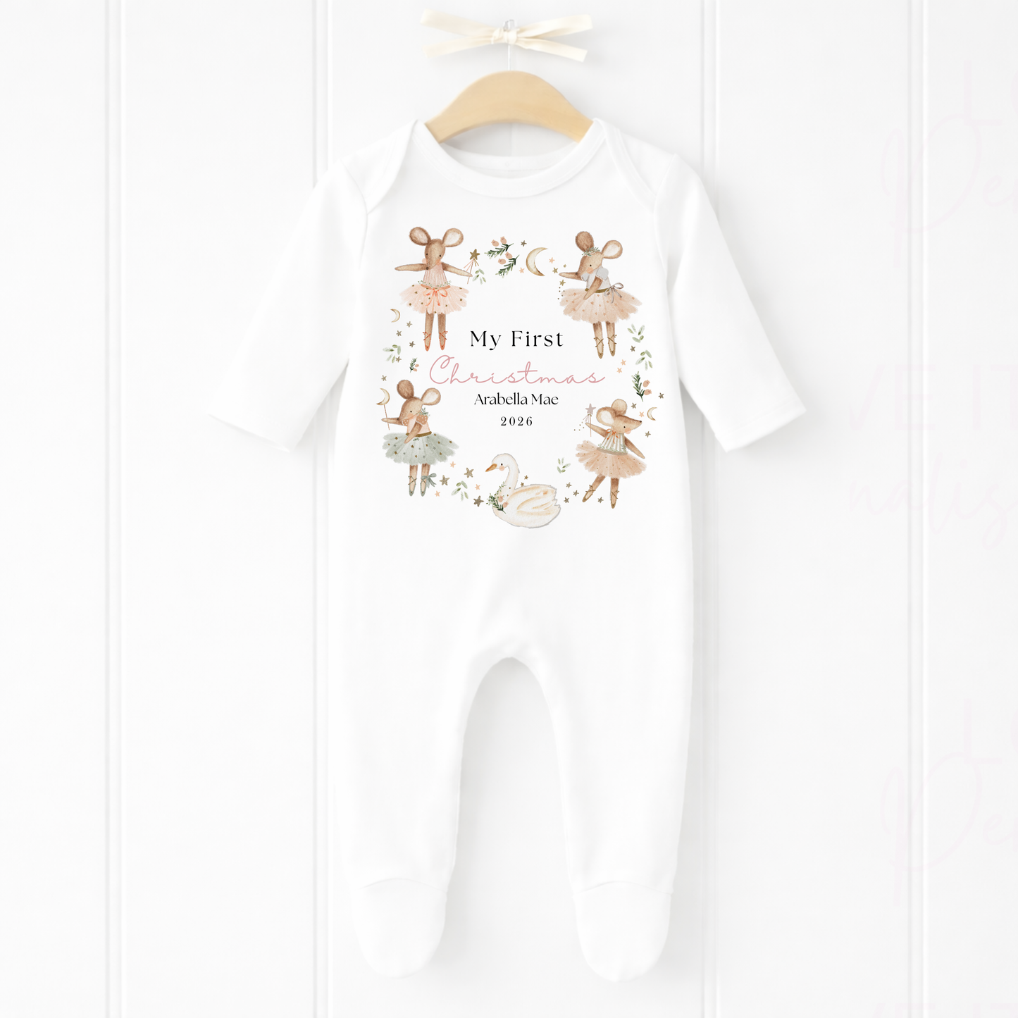 Personalised First Christmas Girl Mouse Bib/Bodysuit/Sleepsuit