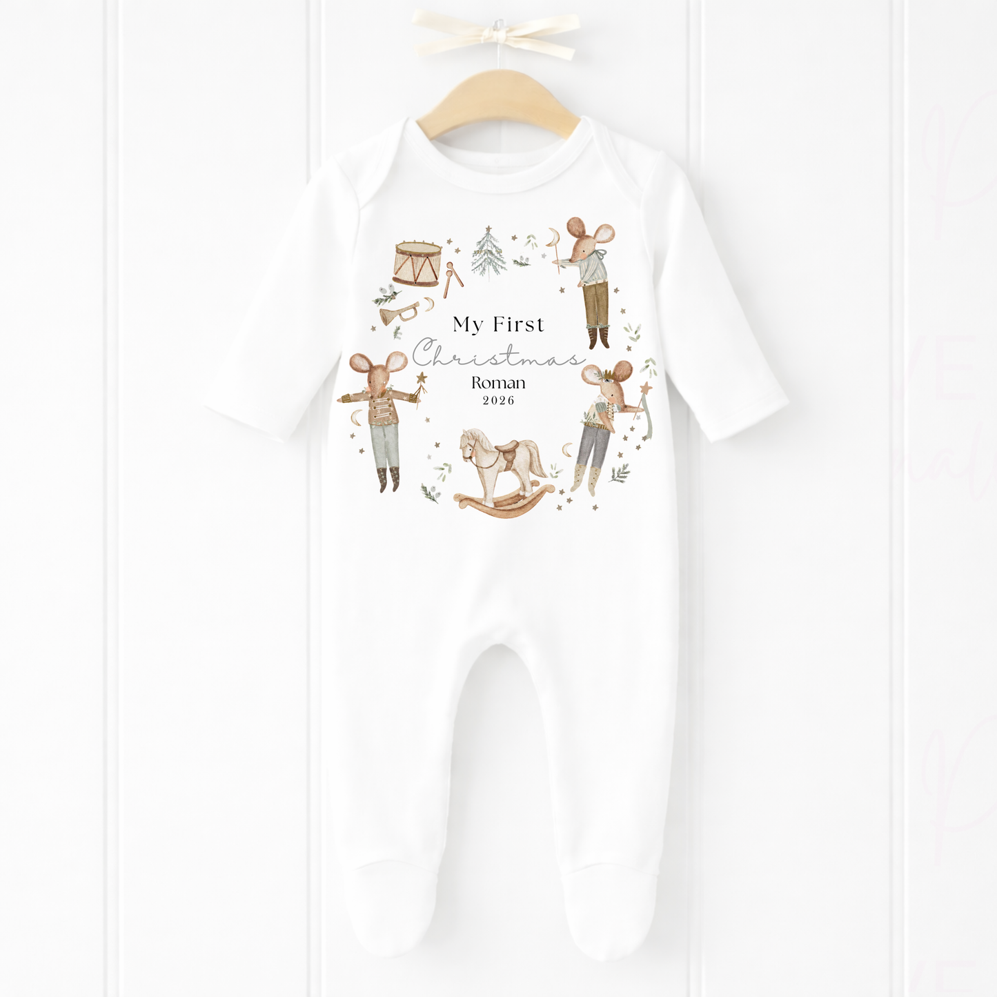 Personalised First Christmas Boy Mouse Bib/Bodysuit/Sleepsuit