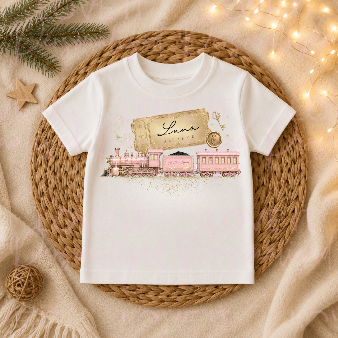 Personalised Christmas Train T-Shirt - Navy/Pink/Red