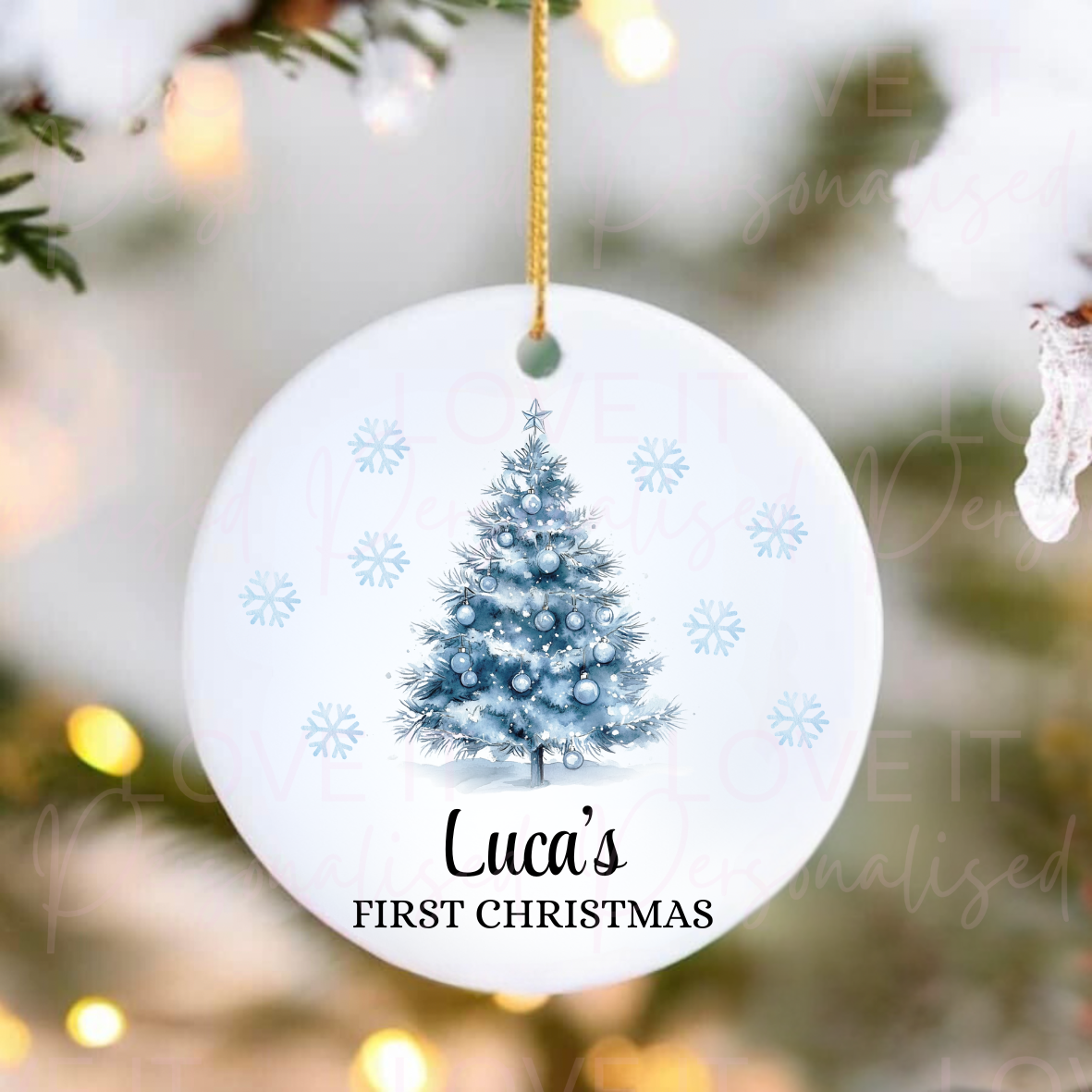 Personalised First Christmas Ceramic Ornament - Pink/Blue Tree Design
