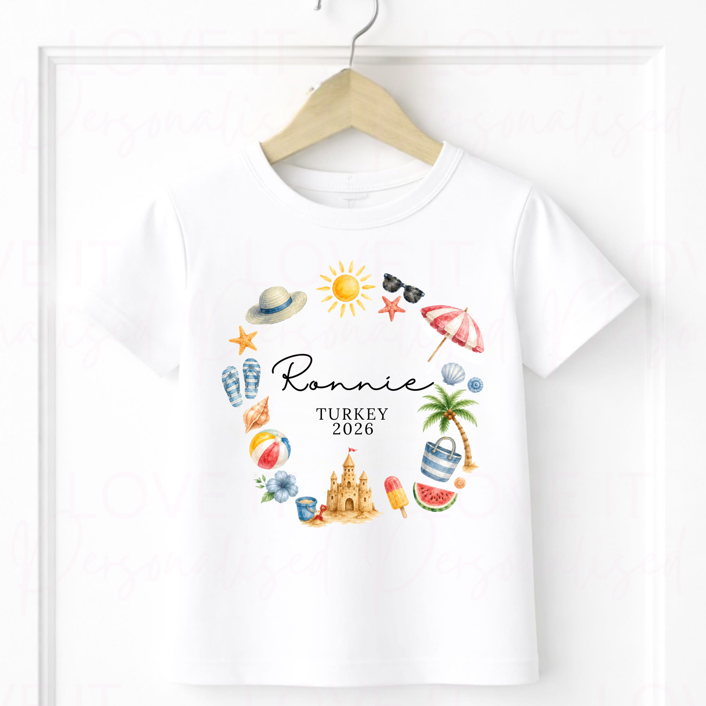 Personalised Holiday T-Shirt - Pink/Blue
