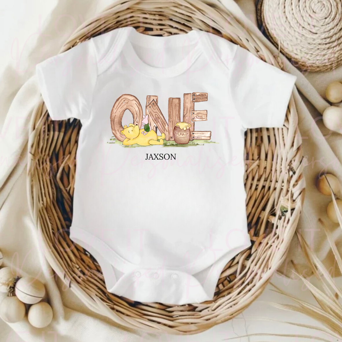 Personalised Bear First Birthday Baby Bodysuit