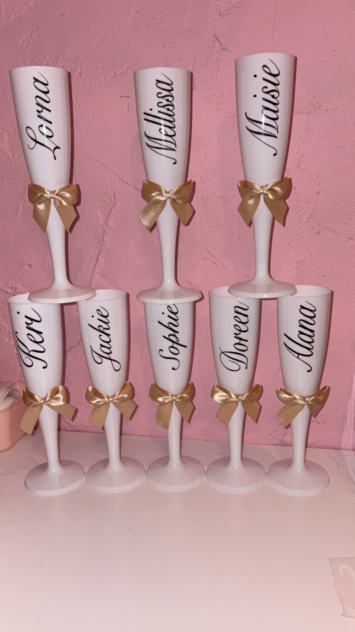 Personalised White Plastic Champagne Flute Birthday/Prom/Wedding