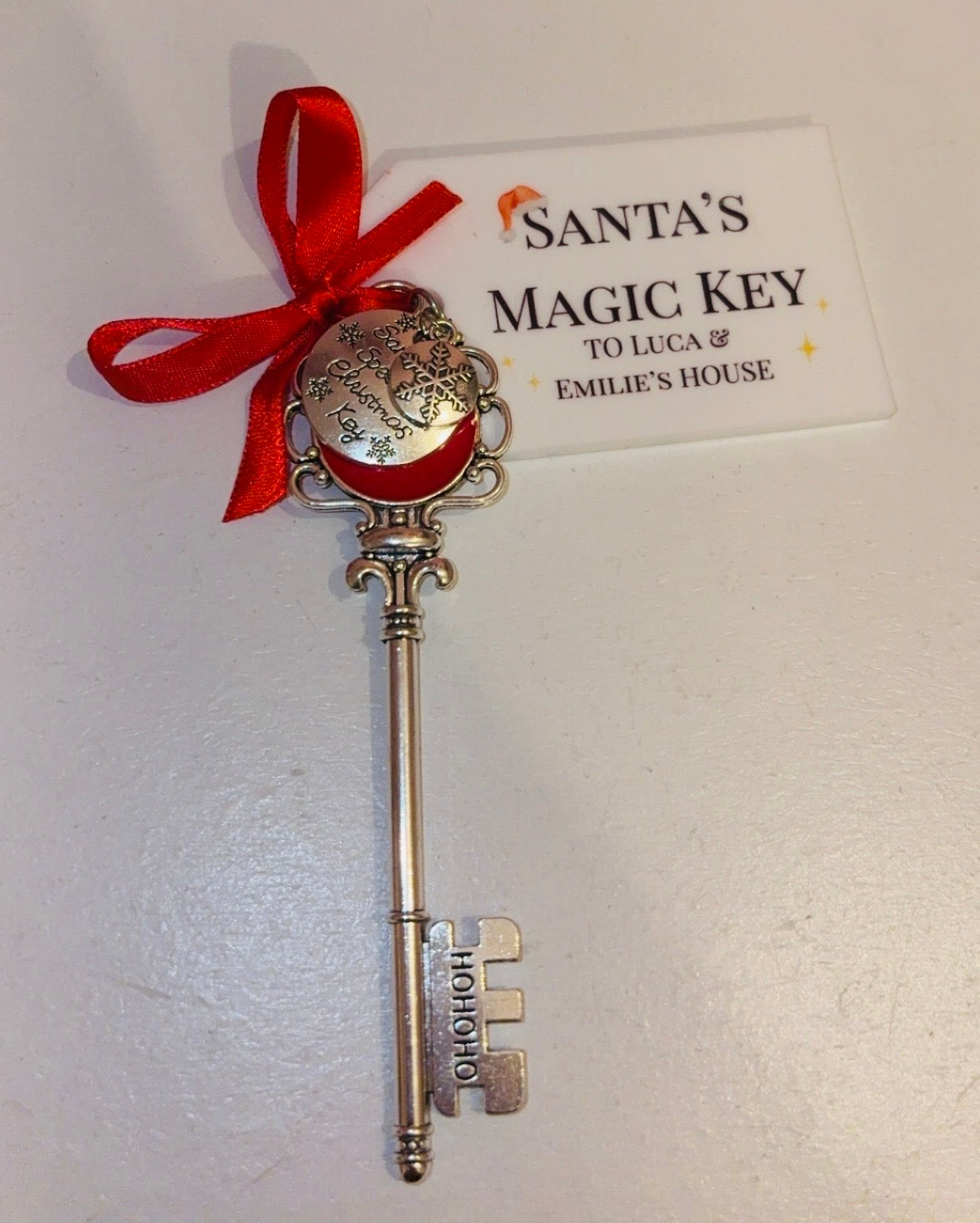 Personalised Metal Santas Lost Key With Acrylic Tag