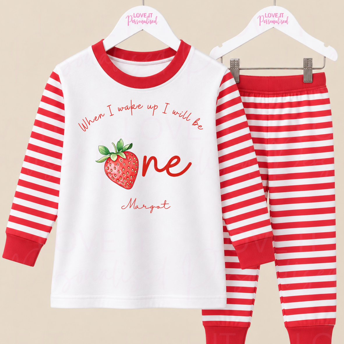 Personalised Strawberry First Birthday Pyjamas