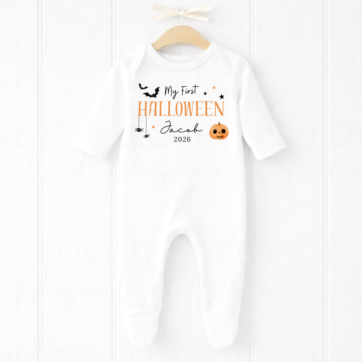 Personalised First Halloween - Orange/Blue/Pink Bib/Bodysuit/Sleepsuit