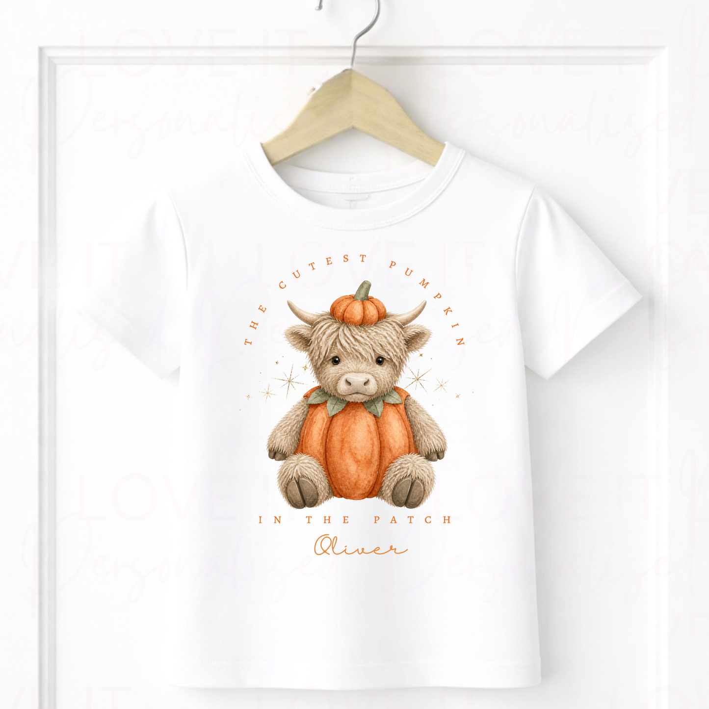 Personalised Highland Cow Cutest Pumpkin Halloween T-Shirt