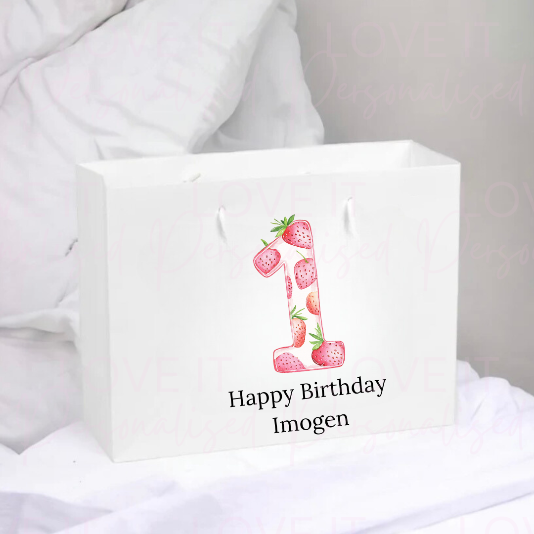 Personalised Birthday Gift Bag - Strawberry Number Design