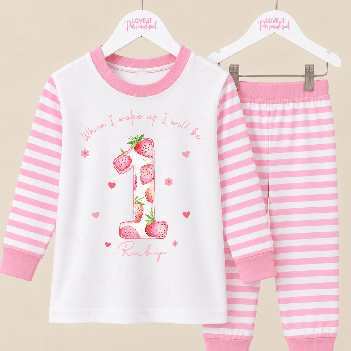 Personalised Strawberry First Birthday Pyjamas