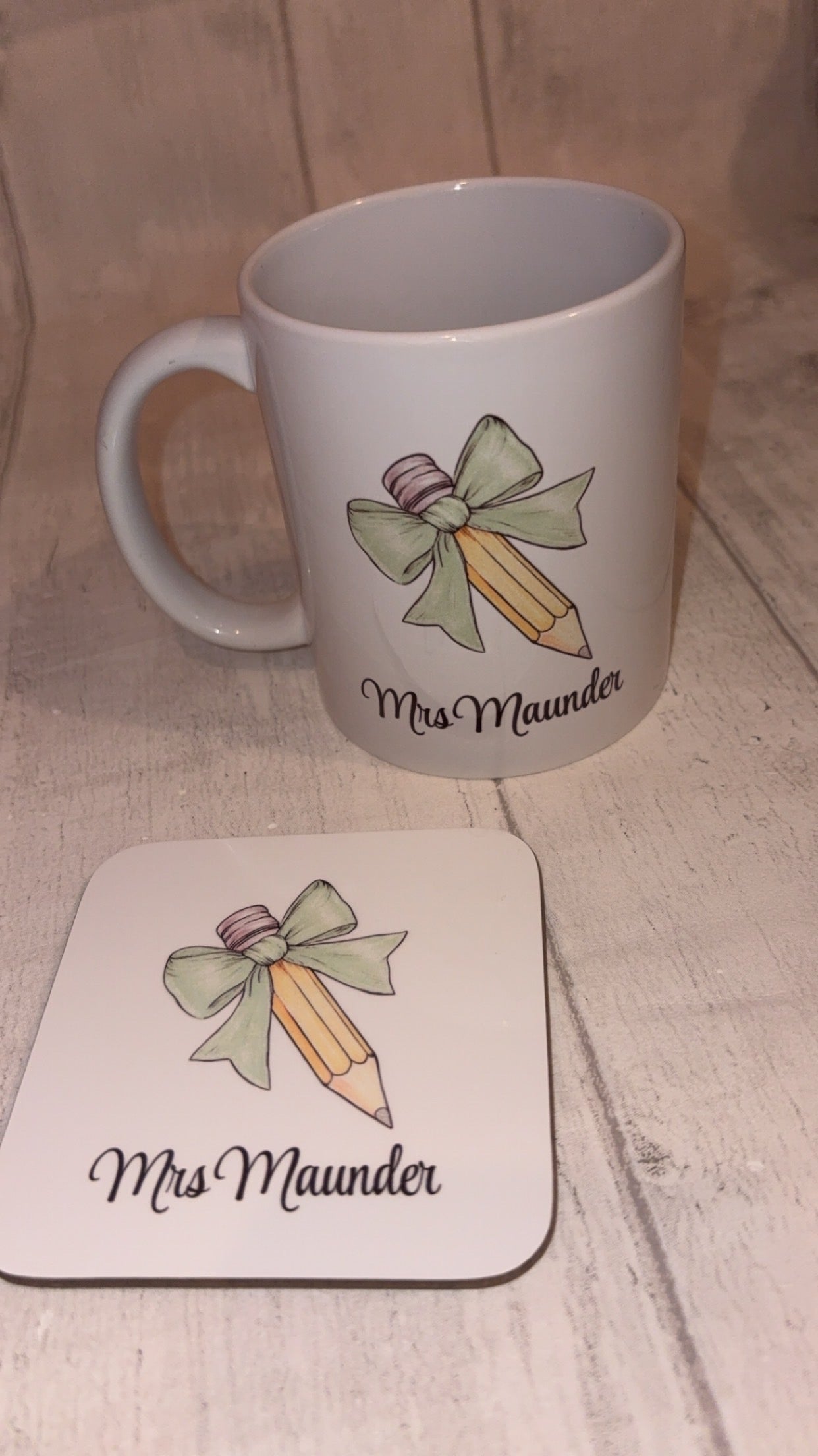 Personalised Pencil Bow Mug/Coaster