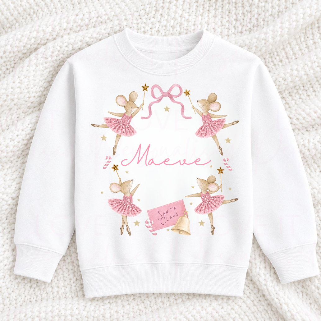 Personalised Children's Pink Ballerina Mouse Christmas T-Shirt/Sweatshirt