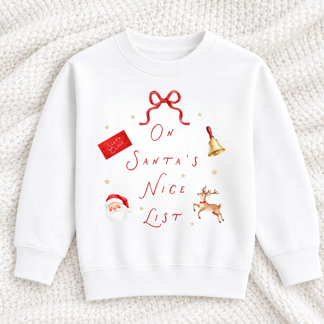 Personalised Children's Nice List Christmas T-Shirt/Sweatshirt