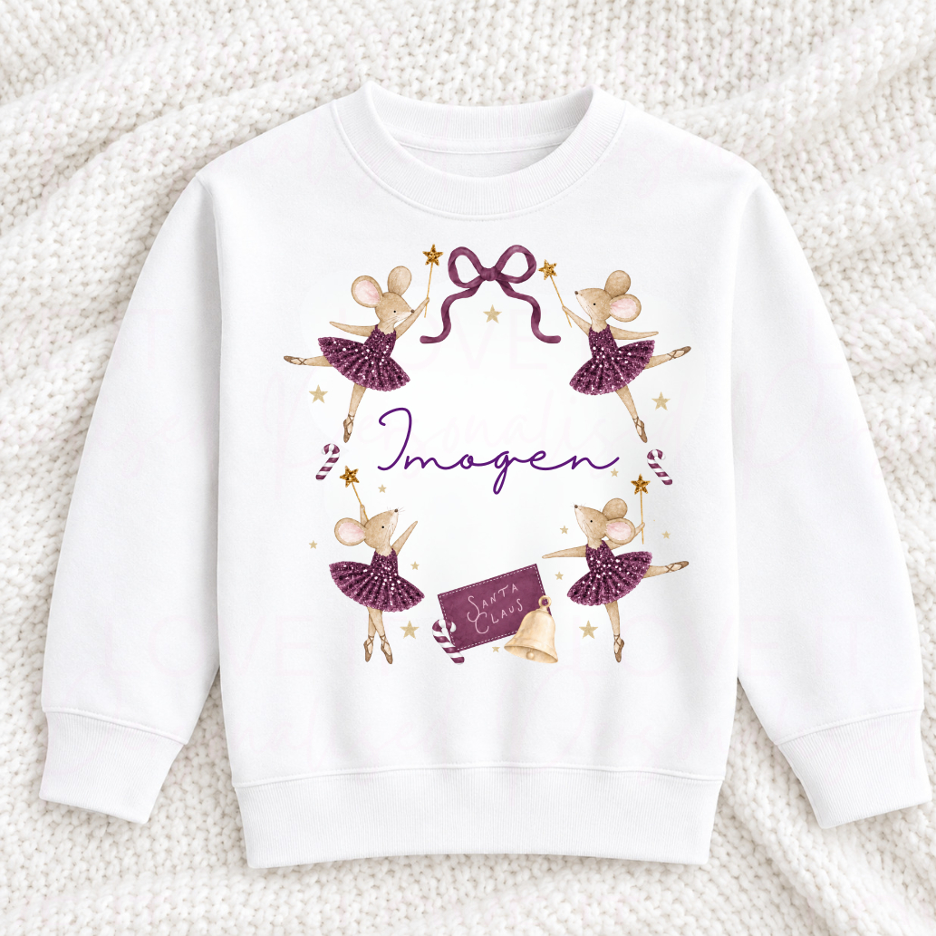 Personalised Children's Purple Ballerina Mouse Christmas T-Shirt/Sweatshirt