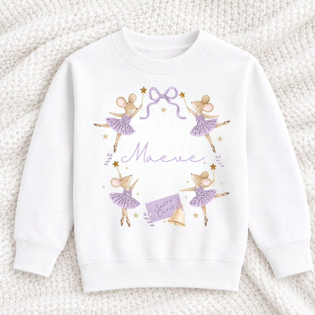 Personalised Children's Lilac Ballerina Mouse Christmas T-Shirt/Sweatshirt