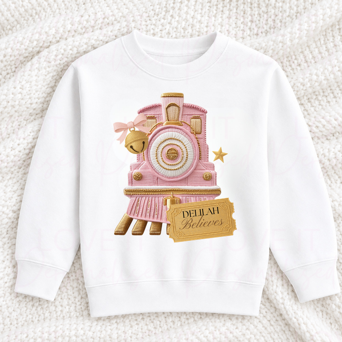 Personalised Children's Believe Train Sweatshirt - Pink/Navy/Red