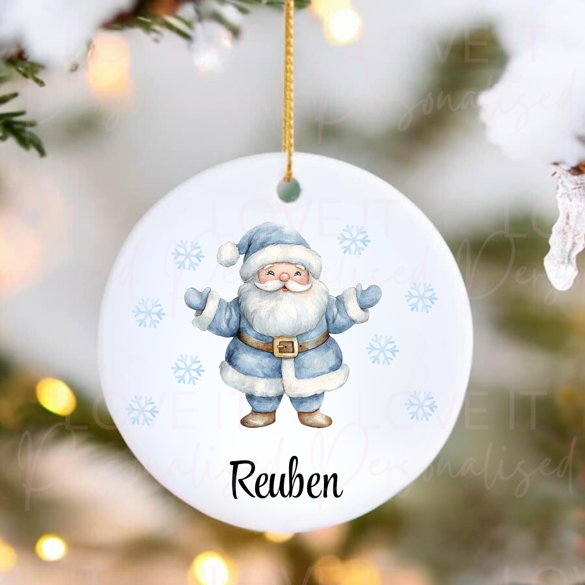 Personalised Christmas Ceramic Ornament - Pink/Blue Santa Design