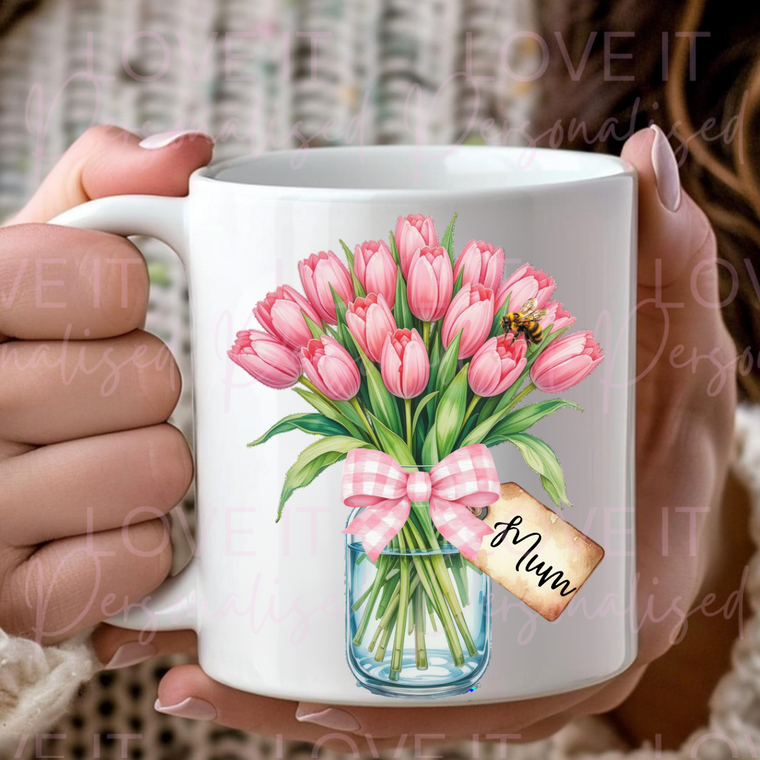 Personalised Pink Flowers Mug