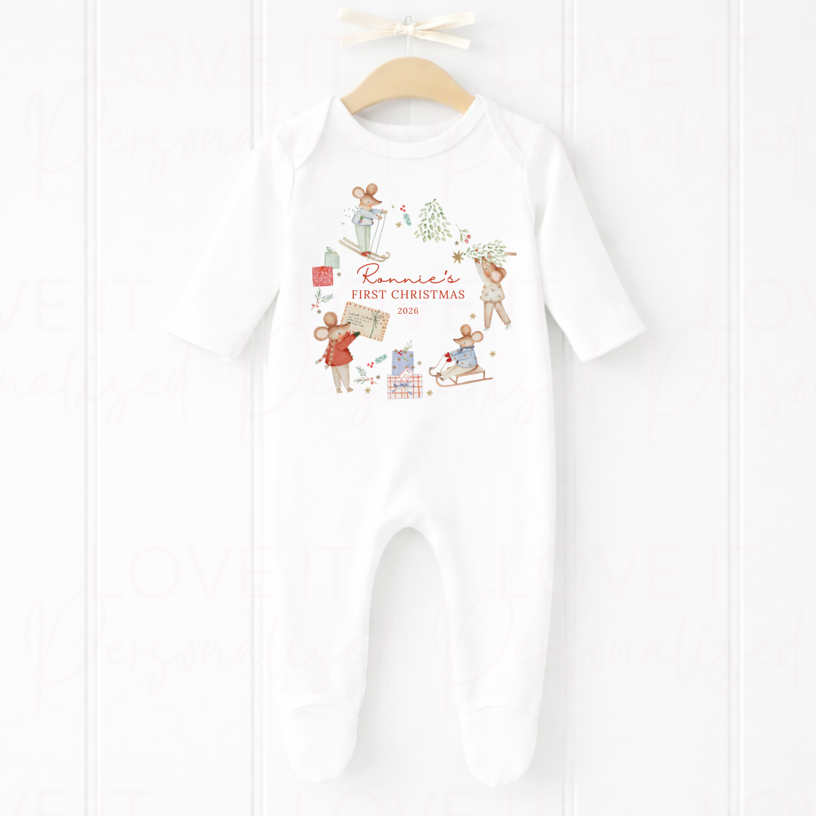 Personalised First Christmas Mouse Bib/Bodysuit/Sleepsuit