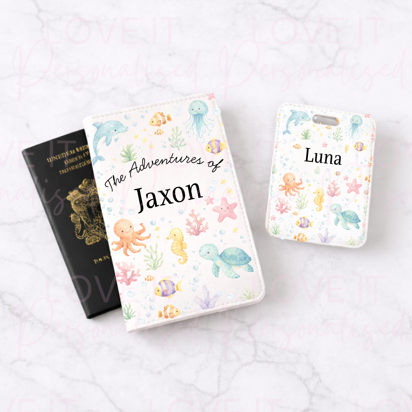 Personalised Under The Sea Luggage Tag & Passport Cover