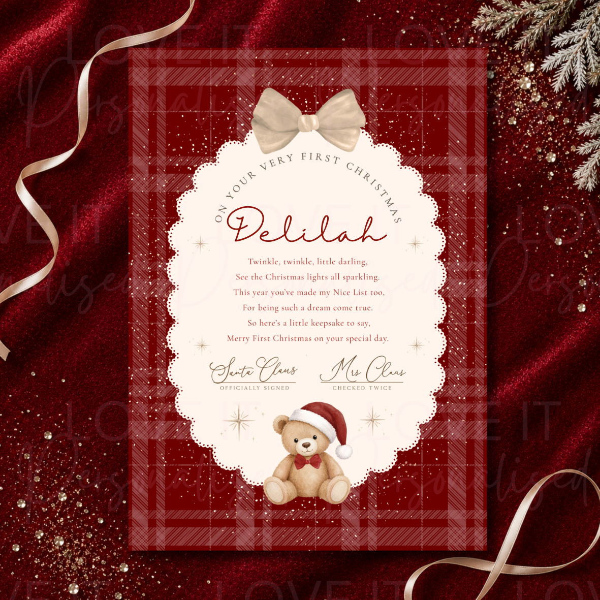 Personalised First Christmas Bear Letter