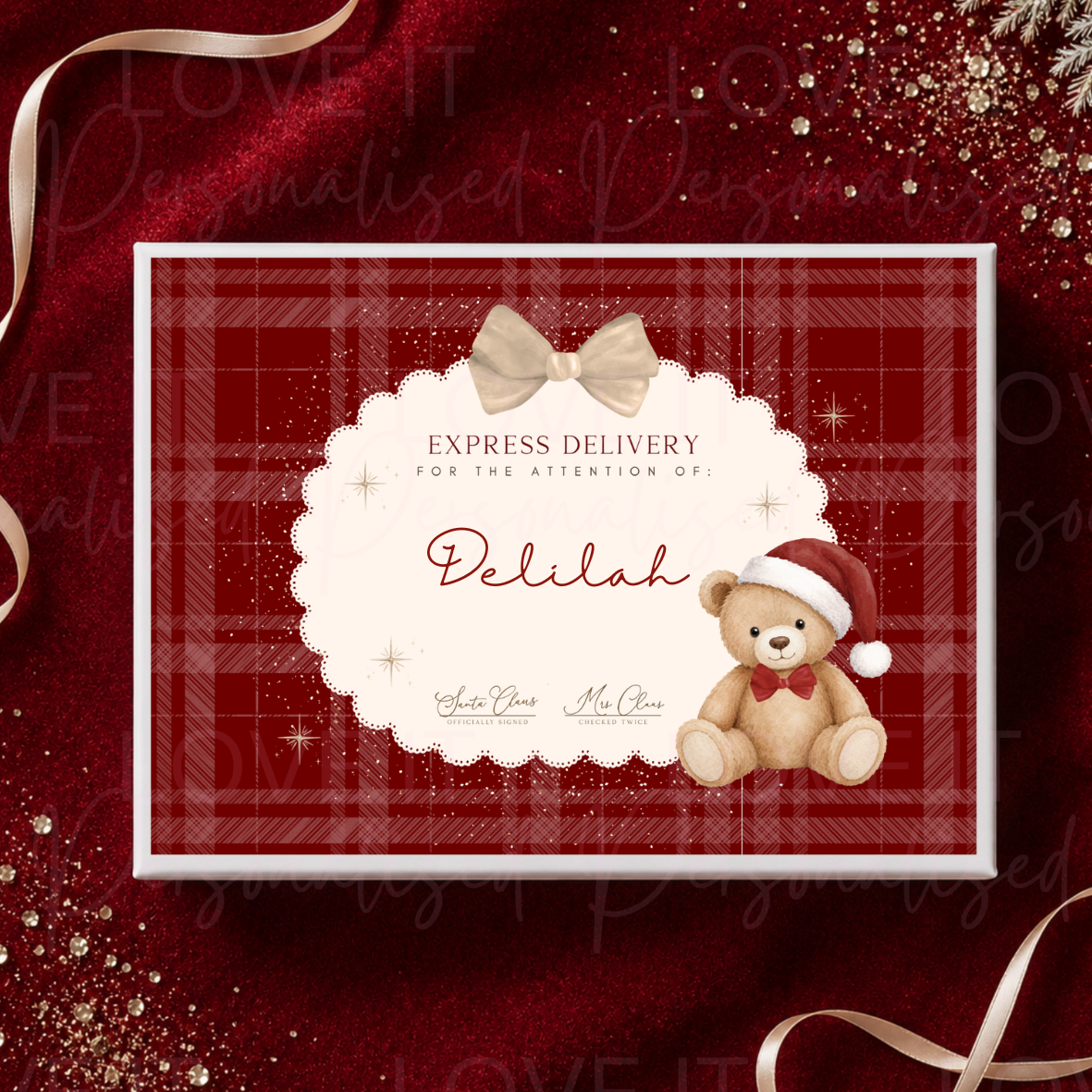 Personalised Christmas Magnetic Gift Box - Red Bear Design