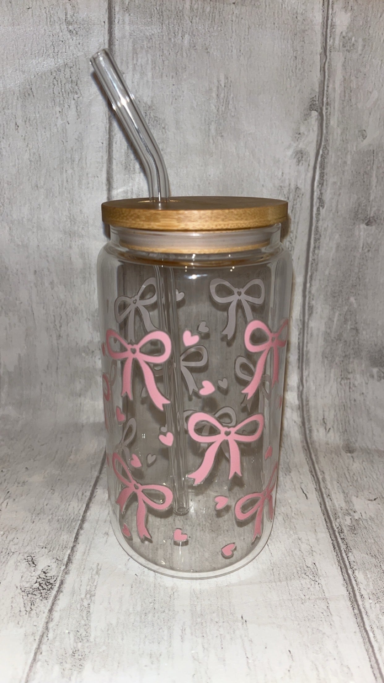 Pink Bow Libbey Glass Can