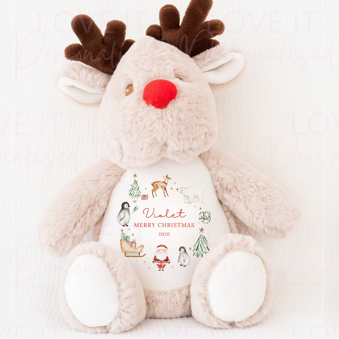 Personalised Christmas Wreath Reindeer Teddy