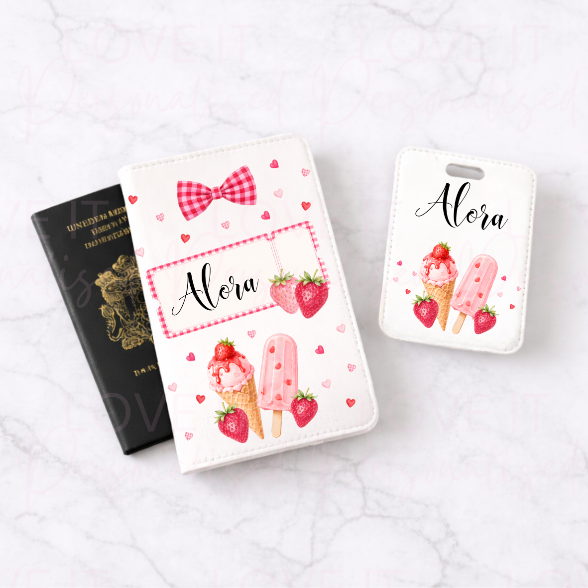 Personalised Strawberry Luggage Tag & Passport Cover