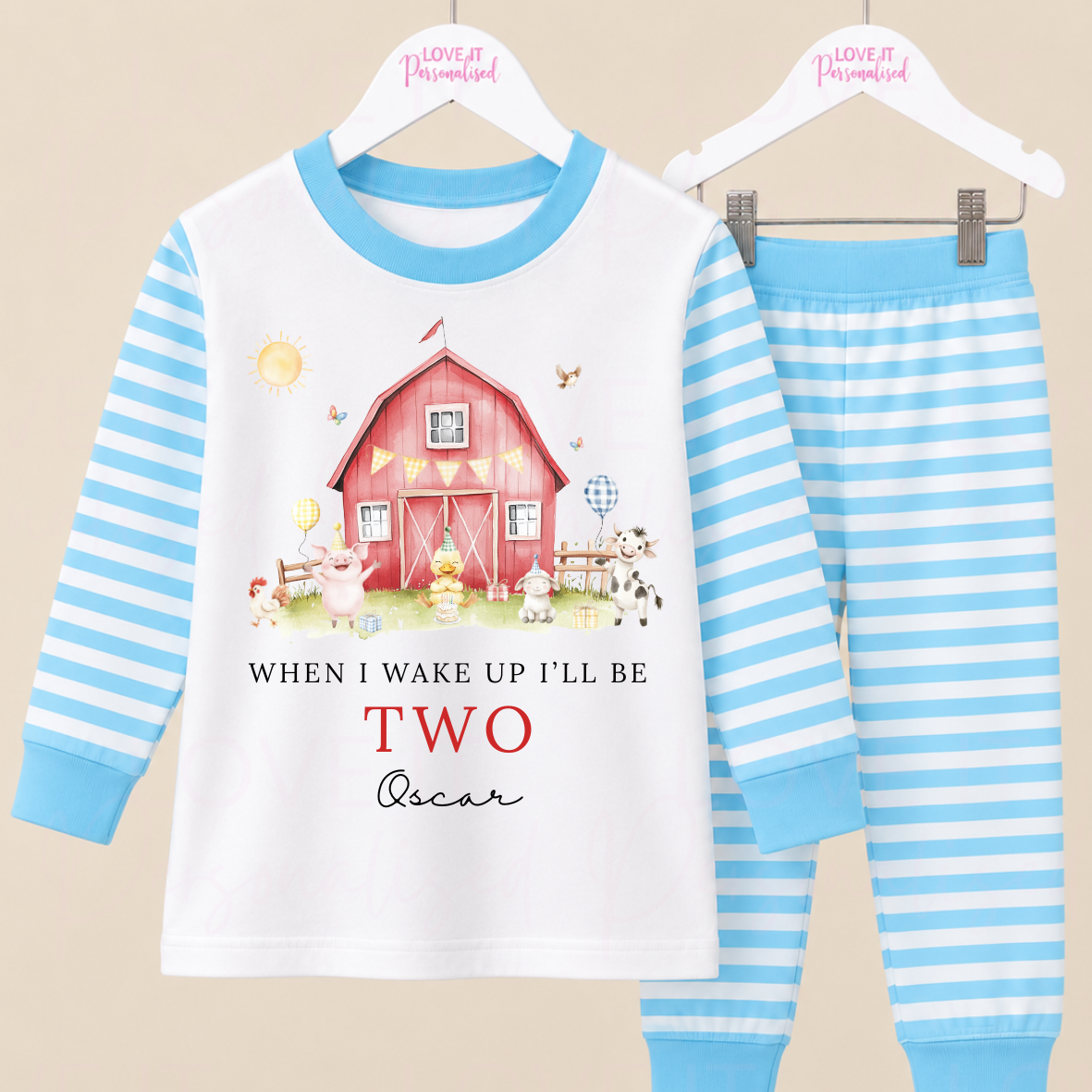 Personalised Farm Pink/Blue Birthday Pyjamas