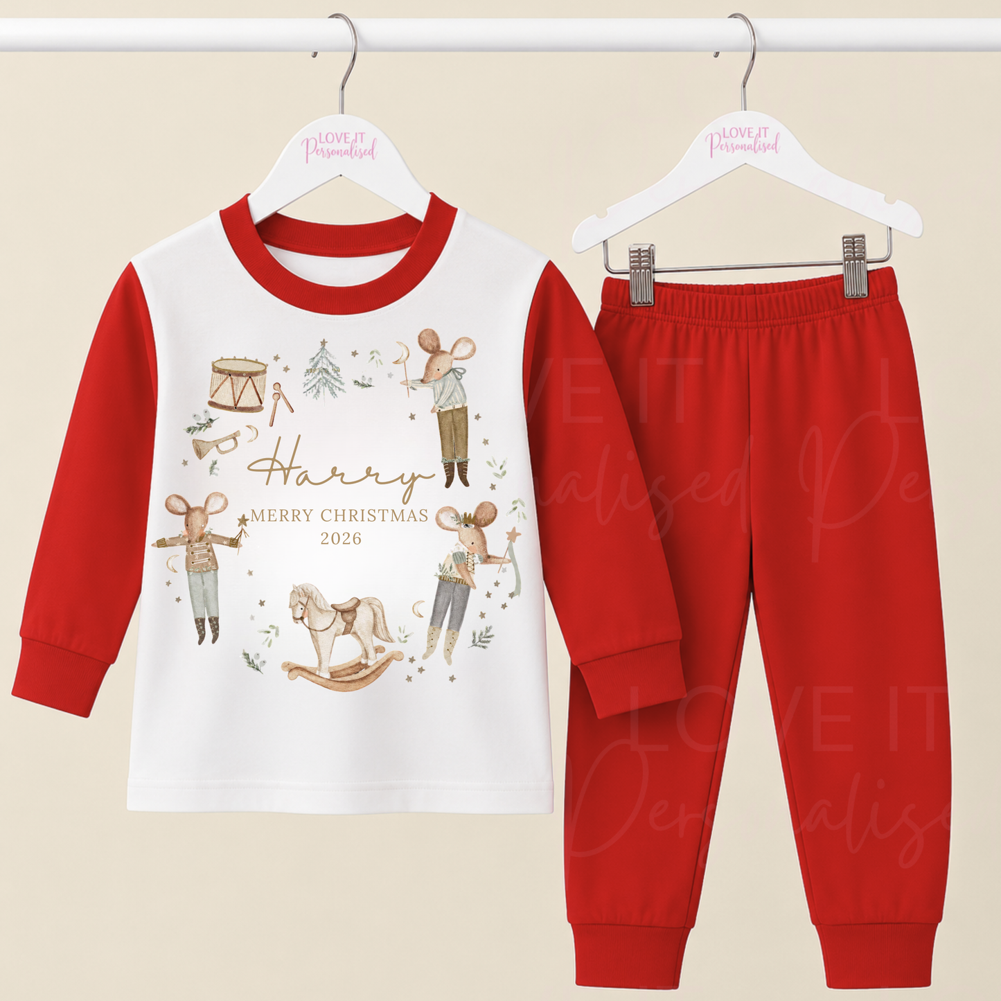 Personalised Christmas Boy Mouse Wreath Pyjamas