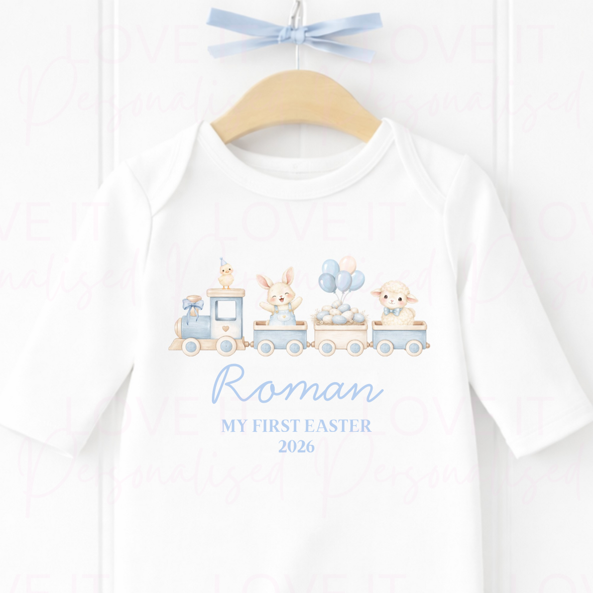 Personalised My First Easter Train Sleepsuit - Pink/Blue