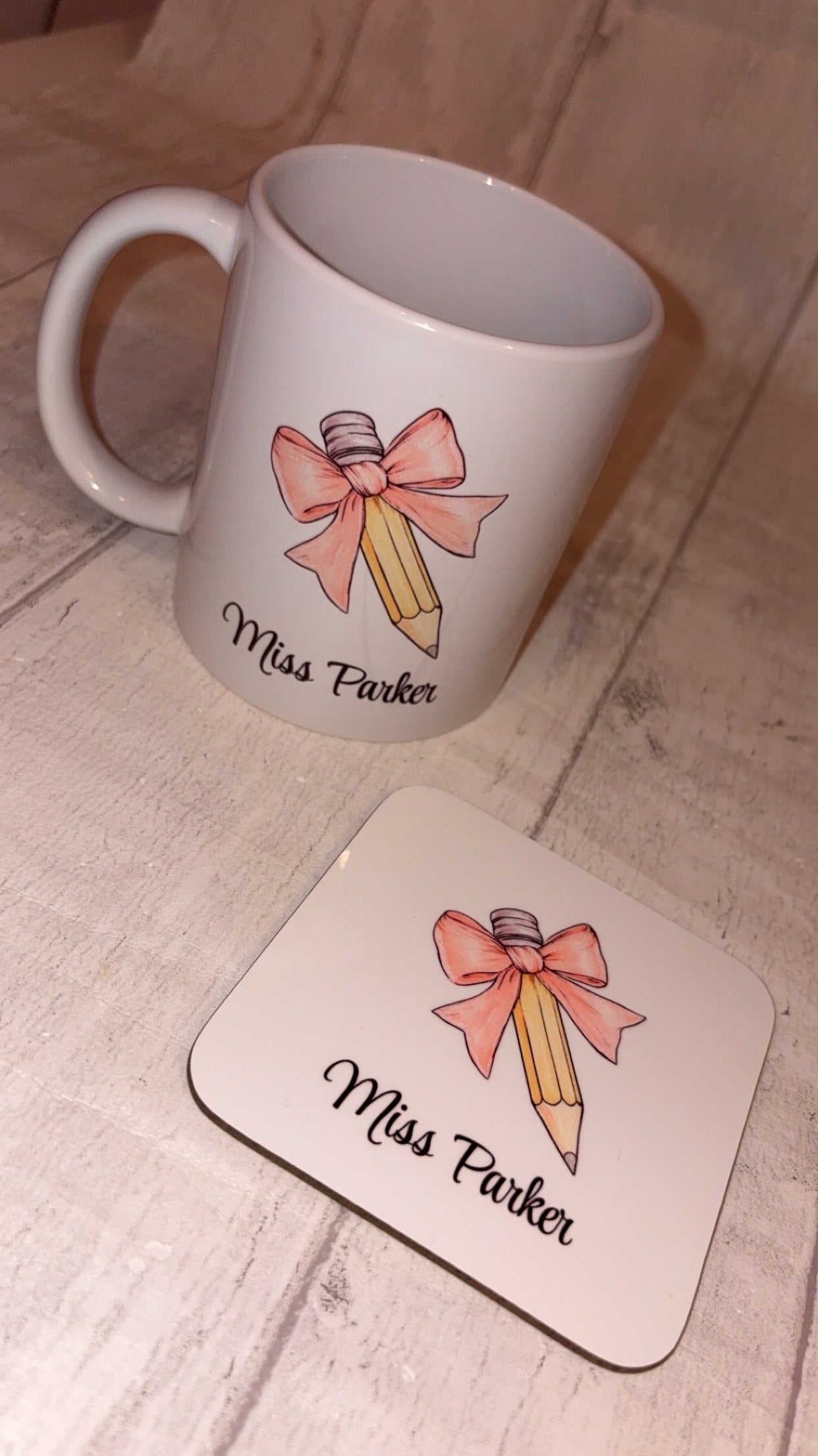Personalised Pencil Bow Mug/Coaster