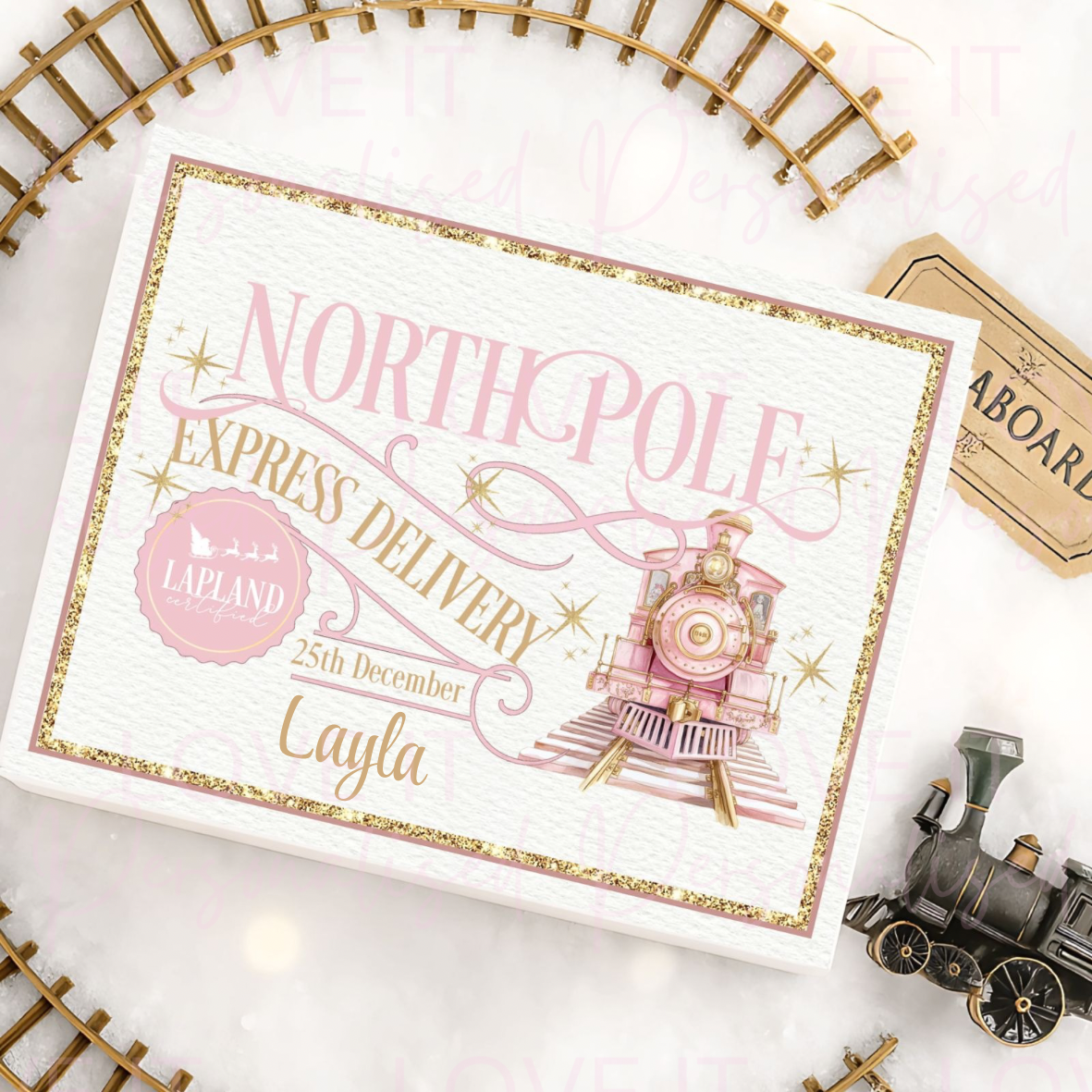 Personalised Christmas Magnetic Gift Box - Pink/Blue Express Delivery Design