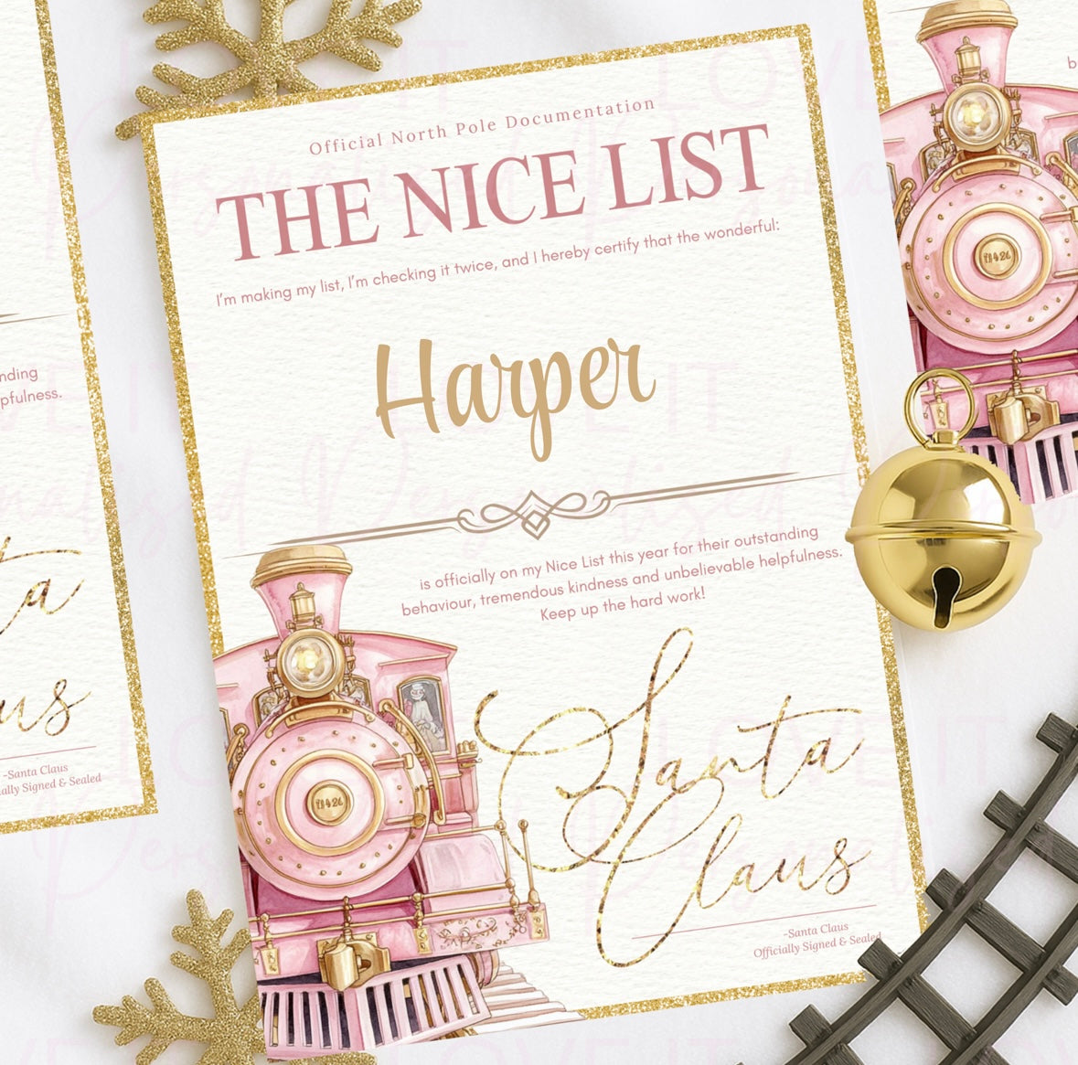 Personalised Nice List Pink/Blue Express Train Certificate