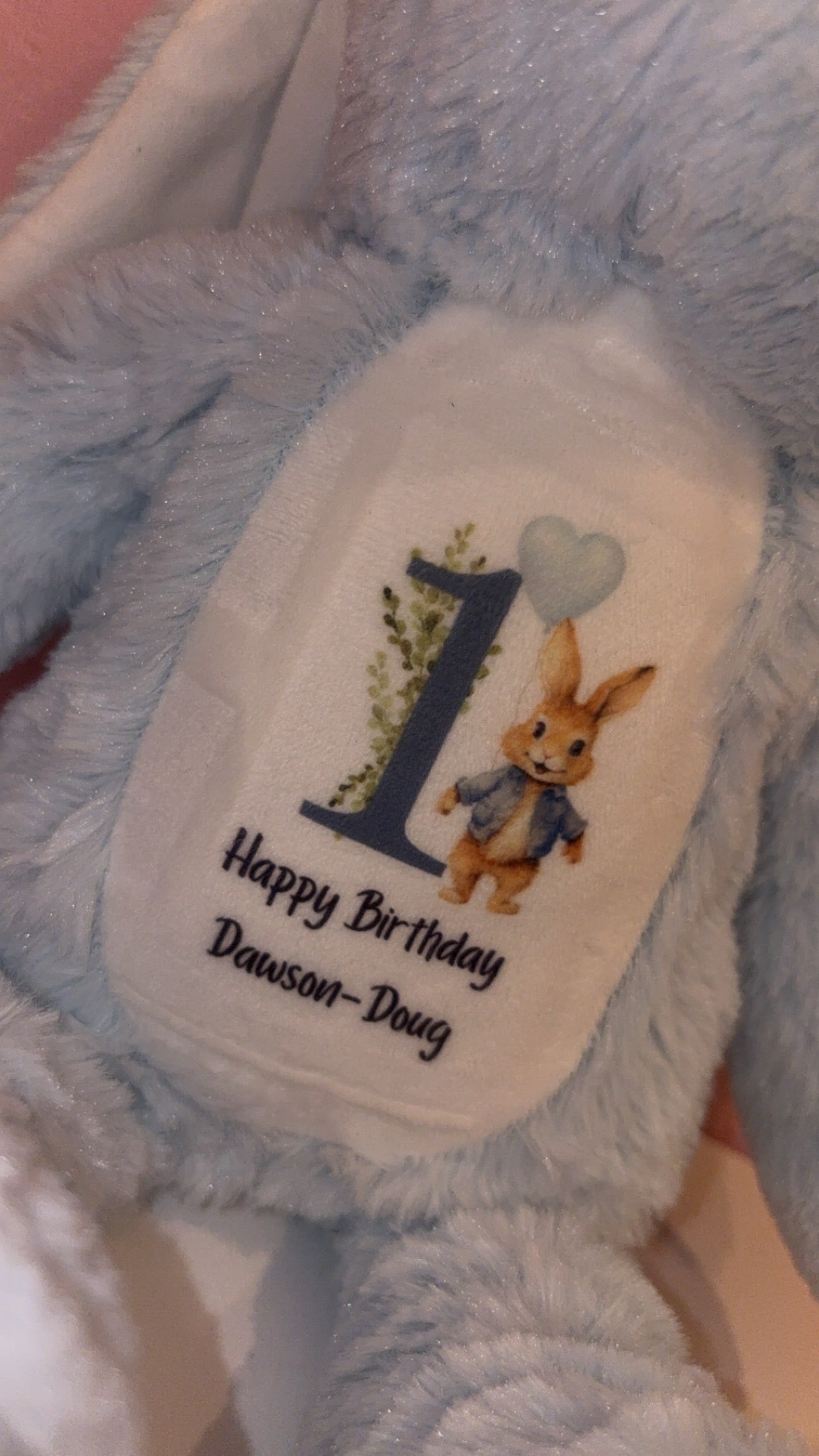 Personalised Birthday Bunny Teddy - Blue/Beige Bunny Boy Number Design
