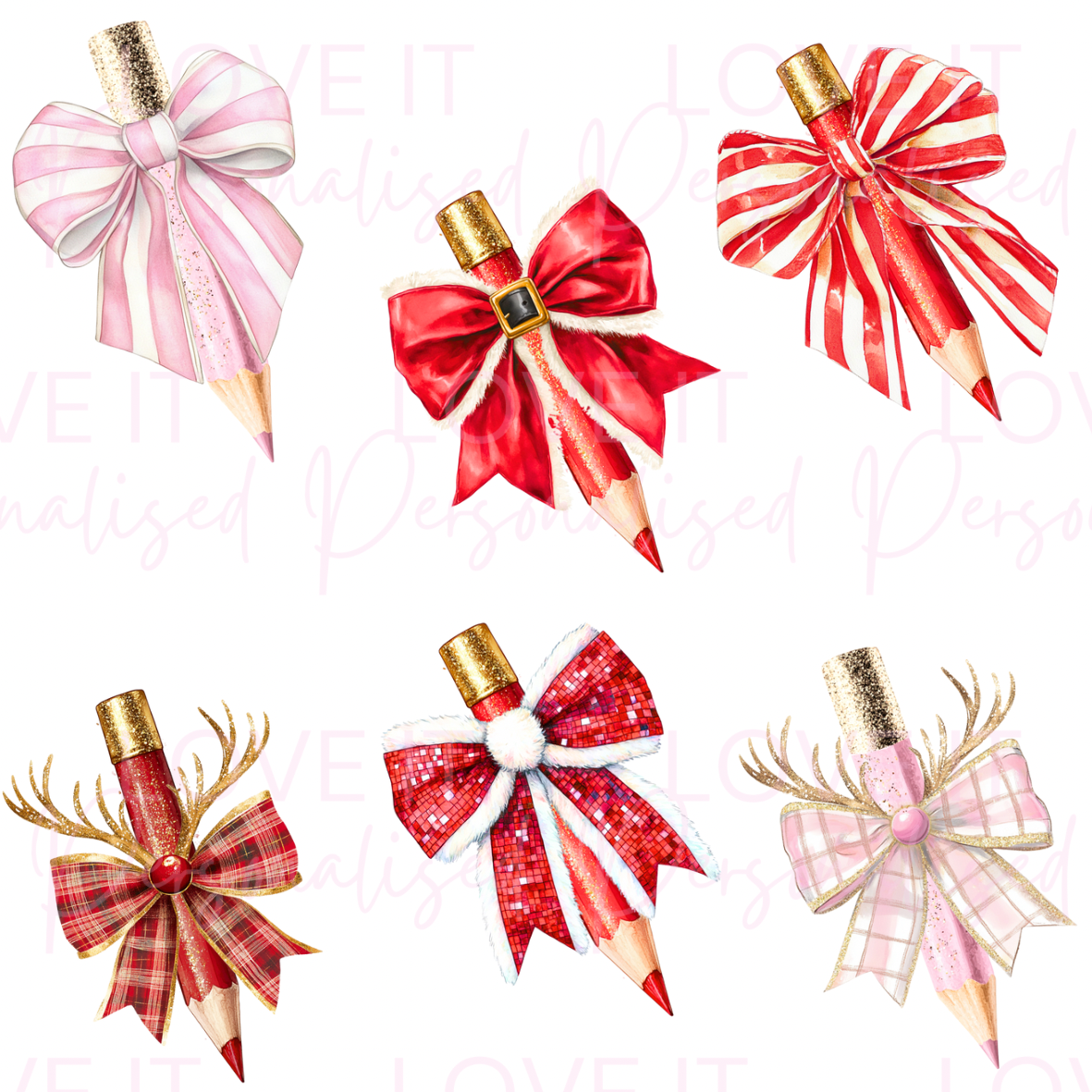 Personalised Christmas Pencil Bow Mug/Coaster