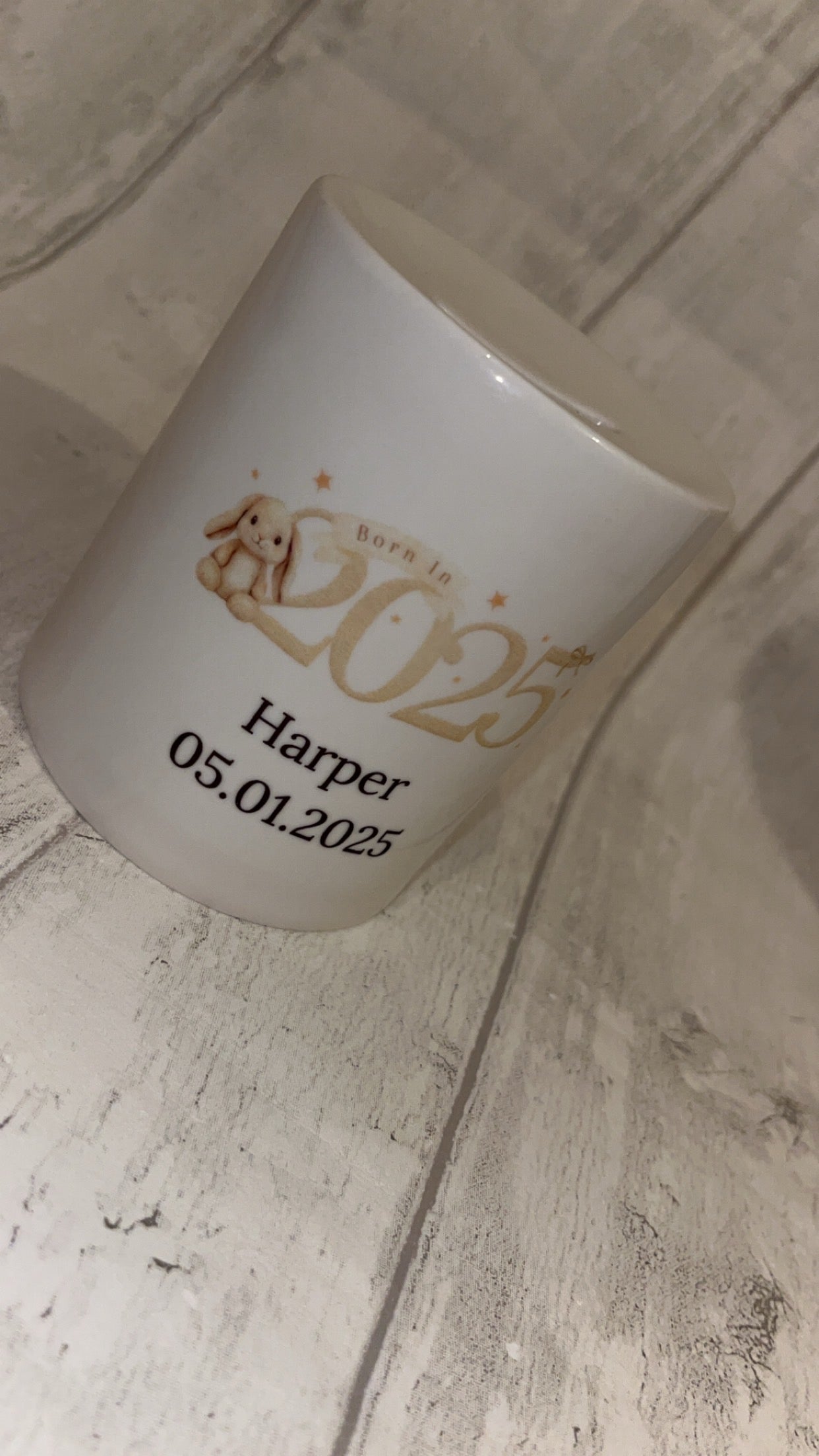 Personalised Beige Born in 2025 Bunny Money Box