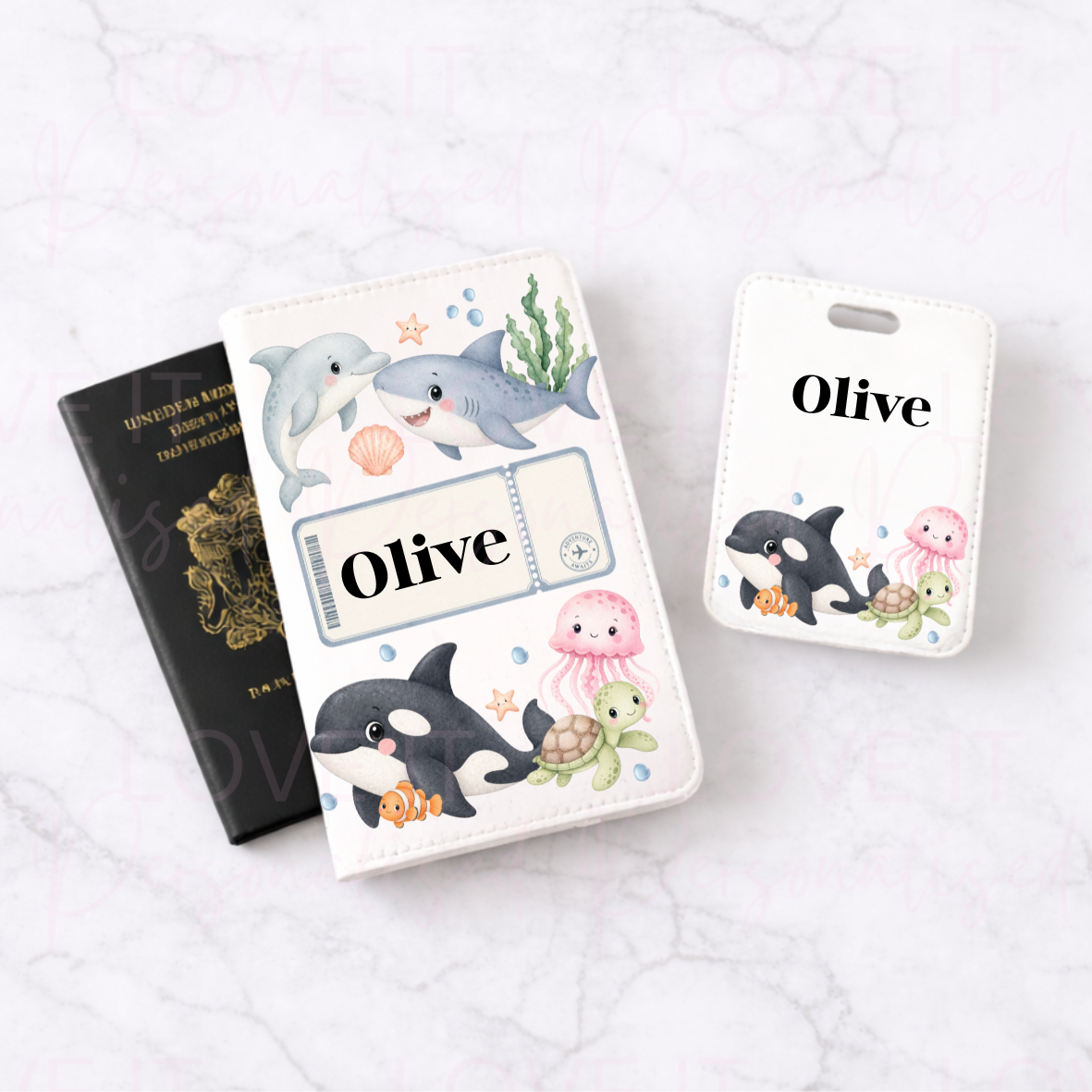 Personalised Sea Animals Luggage Tag & Passport Cover
