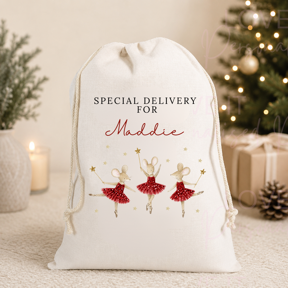 Personalised Mouse Ballerina Christmas Stocking/Sack