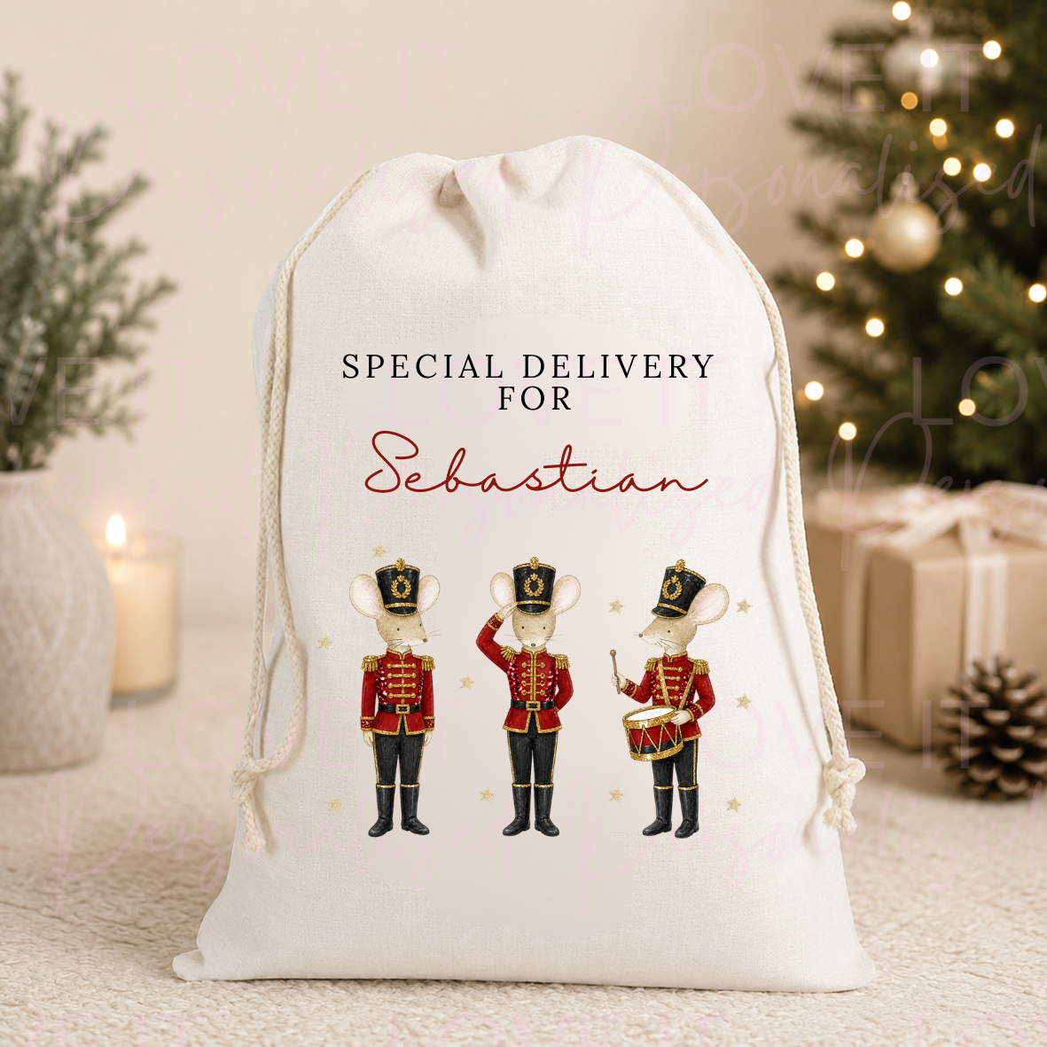 Personalised Nutcracker Mouse Christmas Stocking/Sack