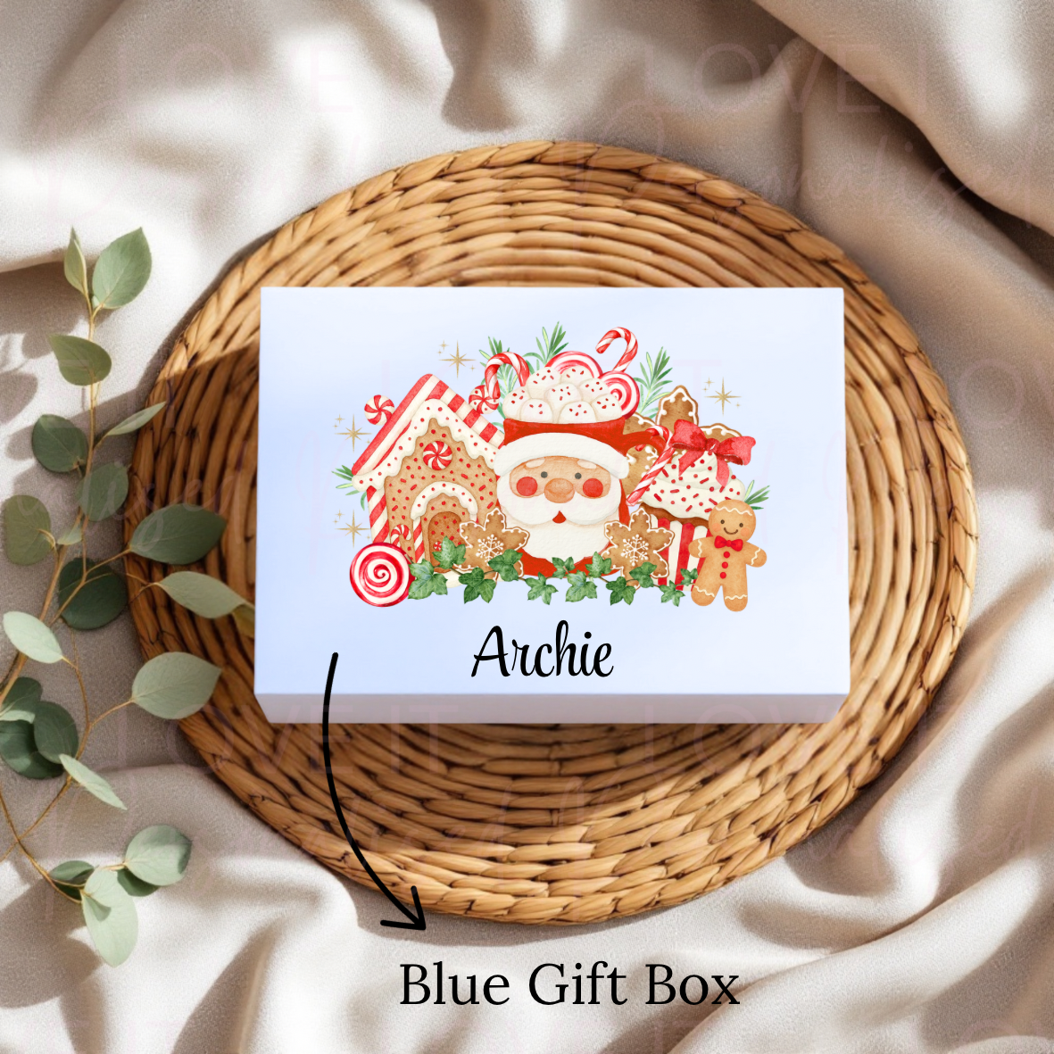 Personalised Christmas Eve Box - Pink/Red Gingerbread Bakery Design