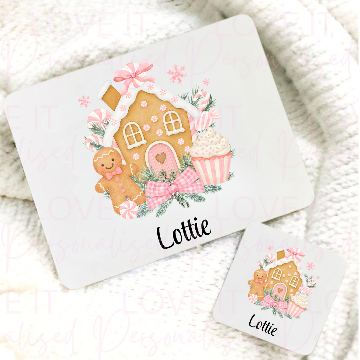 Personalised Christmas Gingerbread Placemat Set - Pink/Blue