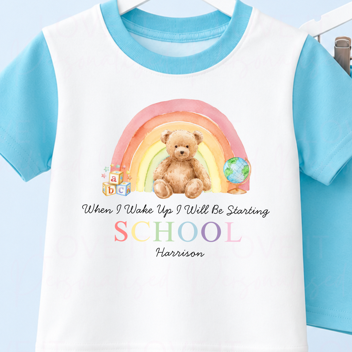 Personalised Starting Nursery/School Bear Rainbow Short Pyjamas